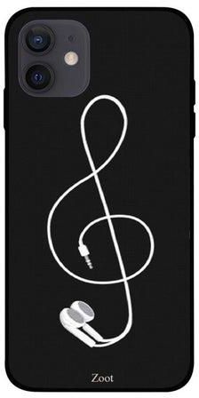 Music Note Printed Case Cover -for Apple iPhone 12 mini Black/White أسود/ أبيض