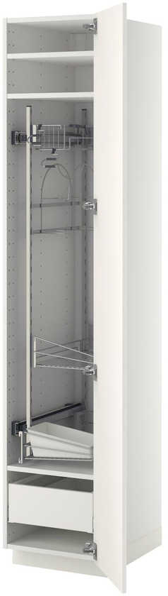 METOD / MAXIMERA خزانة عالية مع أرفف مواد نظافة - أبيض/Veddinge أبيض ‎40x60x200 سم‏