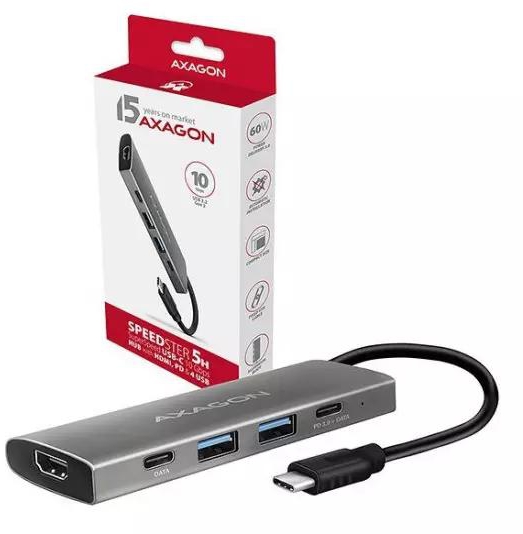 AXAGON HMC-5G2, USB 3.2 Gen 2 10 Gb/s hub, ports 2x USB-A, 2x USB-C, HDMI, PD 60W, cable USB-C 13cm | Gear-up.me