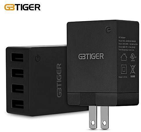 FSGS Full Black GBTIGER 4 USB 5V 2.1A Multifunctional LED Charger Adapter Us Plug 120083