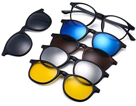 نظارات الرؤية الليلية المستقطبة العاكسة، مجموعة من 5 نظارات شمسية مغناطيسية سوداء مستقطبة للتثبيت بالضغط مع اطار من البلاستيك للقيادة الليلية, متعدد الألوان,، للجنسين مقاس واحد