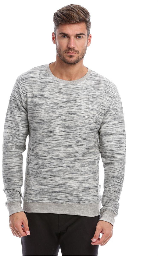 BELLFIELD MAIN Grey Cotton Round Neck Pullover Top For Men