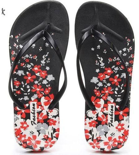 Beautiful Unique Floral Flip Flop Slippers - Black