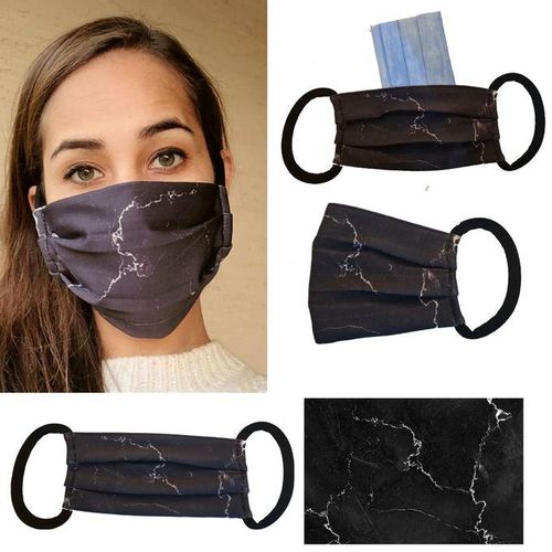 aZeeZ Black marble Women Face Mask - 3 Layers + 5 SMS Filter