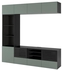 TV storage combination/glass doors, black-brown/Notviken grey-green clear glass