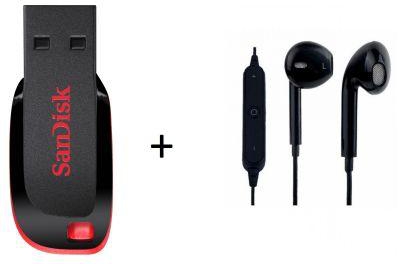Sandisk USB Flash Drive 16GB USB 2.0 + Free BT 10 Wireless Headset