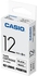 Casio XR-12WE1 Tape Cassette, 12mm X 8m, Black on White