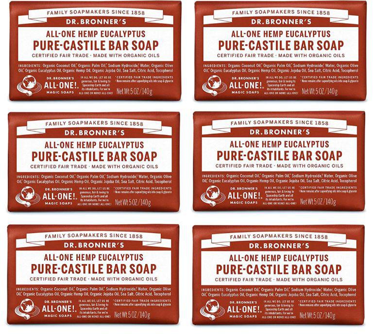 6-Piece All One Hemp Eucalyptus Pure Castile Bar Soap Set 6 x 5 ounce