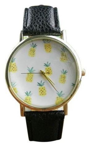 Mcykcy Pineapple Pattern Leather Band Analog Quartz Vogue Wrist Watch Black