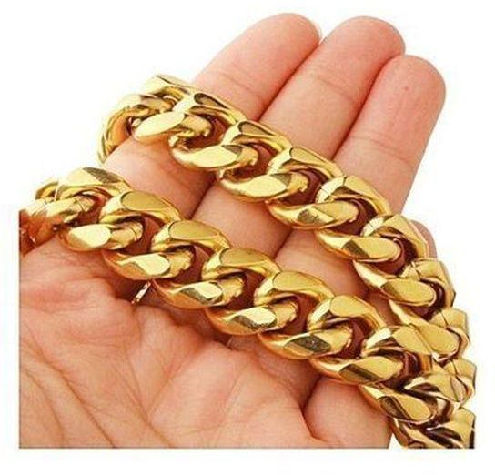 Gold Stainless Steel Cuban Link Necklace