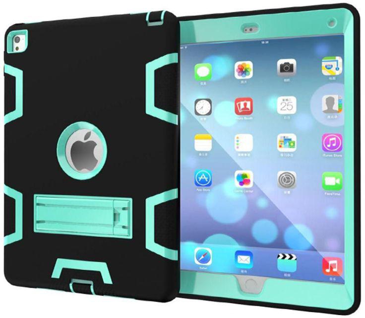 Kickstand Three Layer Case Cover For Apple iPad 2/3/4 Black/Aqua 9.7 inch