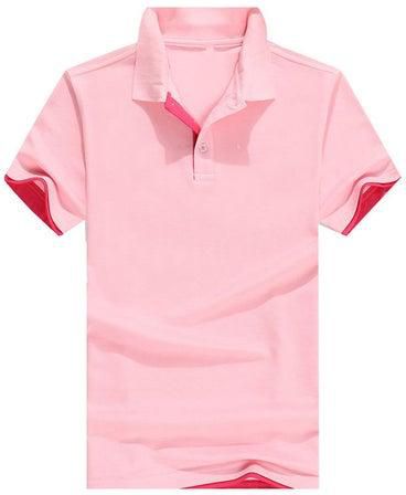 Casual Men Colour Block Button Turn Down Collar T-Shirt Top Pink