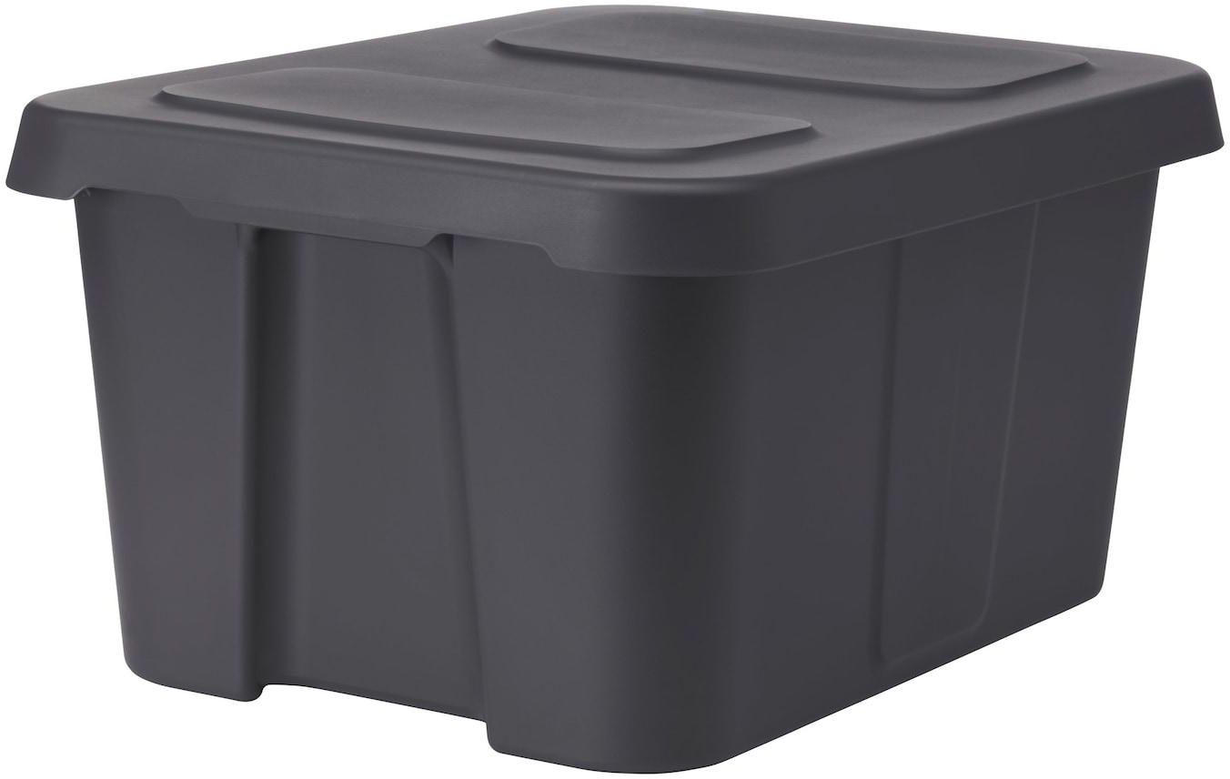 KLÄMTARE Box with lid, in/outdoor - dark grey 58x45x30 cm
