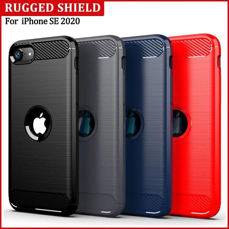 In stock Phone Case for iPhone SE 2020 Casing Carbon Fiber Soft TPU Back Cover