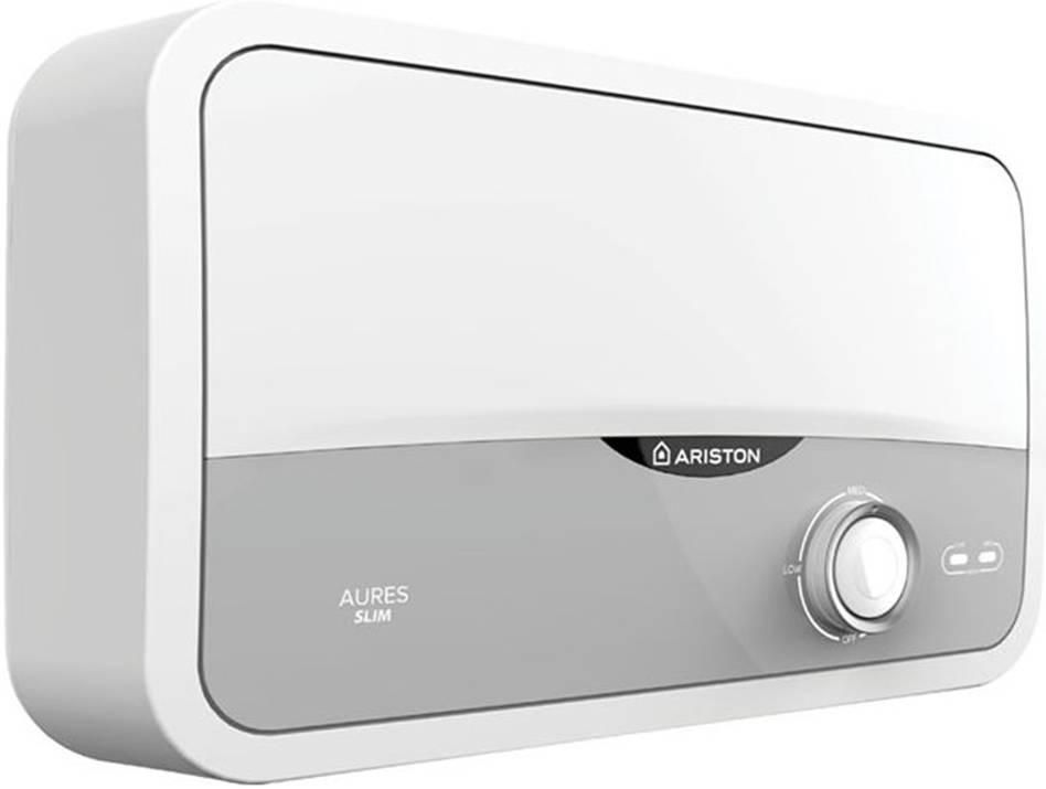 Ariston Electric Instantaneous Water Heater Aures Slim, 3.5KW, Single Point, Italian Design, Double Safety Thermostat, Shower Head Kit Included | Aures S 3.5 SH
