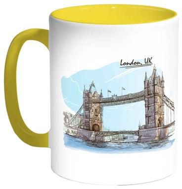 Bridge Of London Printed Coffee Mug Yellow/White/Brown 11ounce