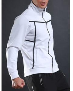 Stand Collar Zip Up Sports Track Jacket - White - L