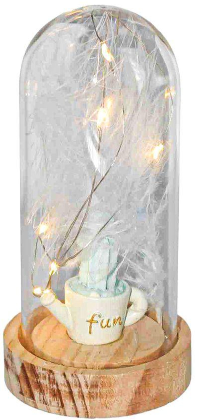 Vase Feather Cactus Blue With Fairy String Lights In Dome For Christmas Valentine's Day Gift B72 - LED Light