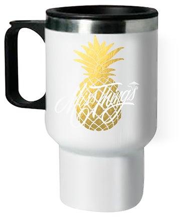 Pineapple Printed Thermal Mug White/Gold
