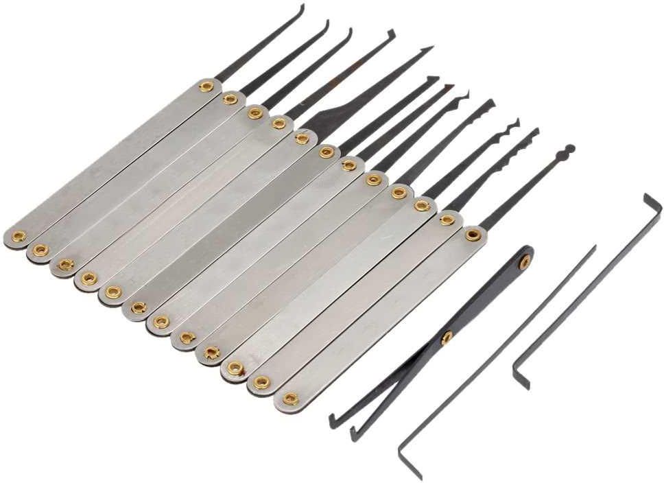15Pcs Stainless Steel Lock Pick Opener Set Locksmith Tools with Wrench Broken Key Extractor