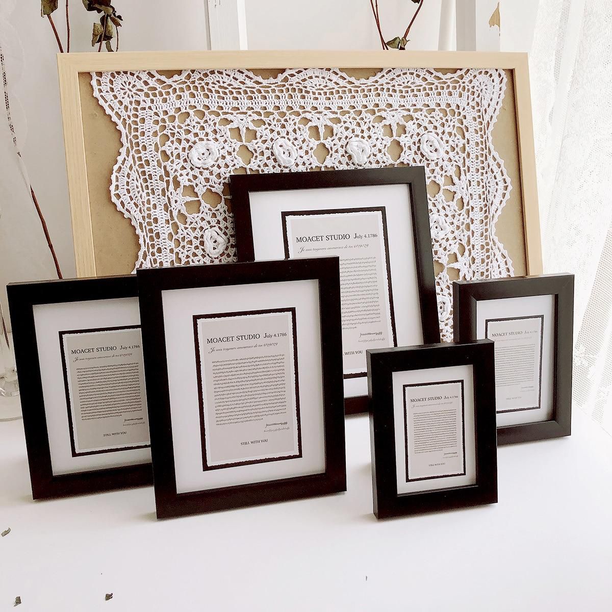 Black Wood Color Brown Photo Frame Letters Picture Frame Desk Display Simple Basic Style Family Photo Wall Painting