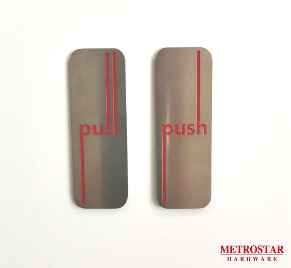 Innovative Stainless Steel Grade 304 Collectable Door Signage "Push" &amp; "Pull" Red Horizontal Sign Plate