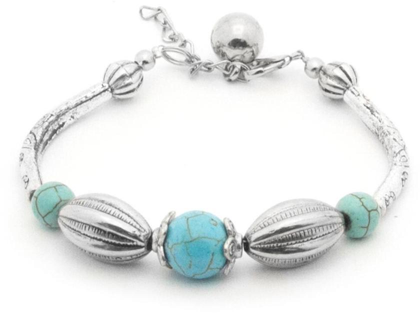 Tanos - Fashion Antique silver plated bracelet with 3 beads turqouise
