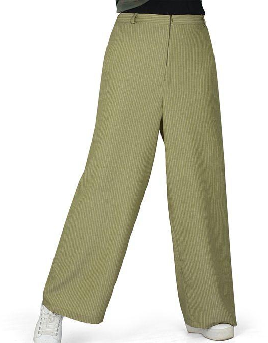 Smoky Egypt Striped Wide Leg Pants With Elastic Back Band - Green