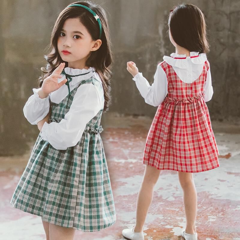Koolkidzstore Girls Long Sleeve Plaid Dress 4-12Y - 6 Sizes (Green - Red)
