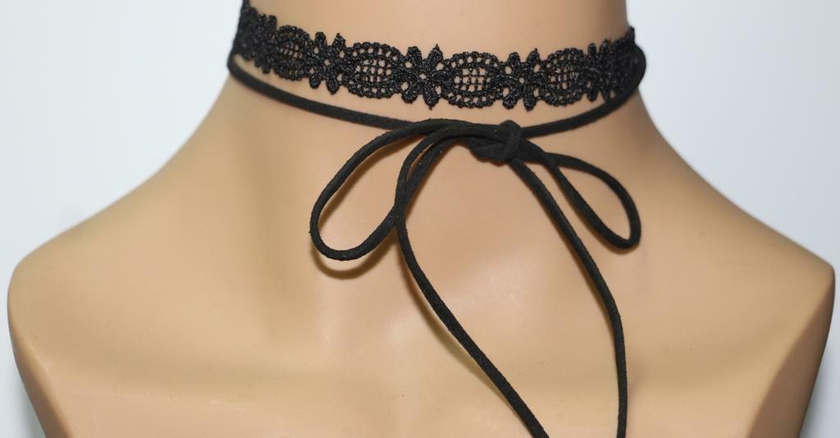 Tanos - Lace with Tie up Faux Suede Choker Necklace