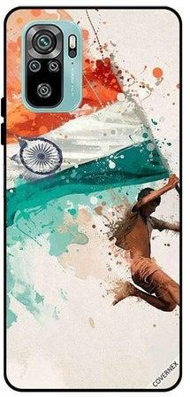غطاء حماية واقٍ لهاتف شاومي ريدمي نوت 10 بطبعة لرجل يحمل علم دولة الهند أثناء الطيران