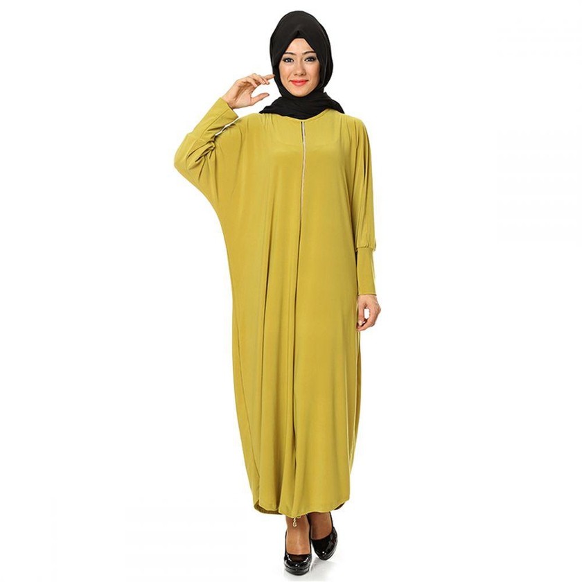 Afili Zippered Abaya for Women - Medium, Light Green