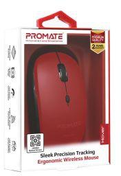 Promate Hover Wireless Sleek Precision Tracking Ergonomic Optical Mouse, Red