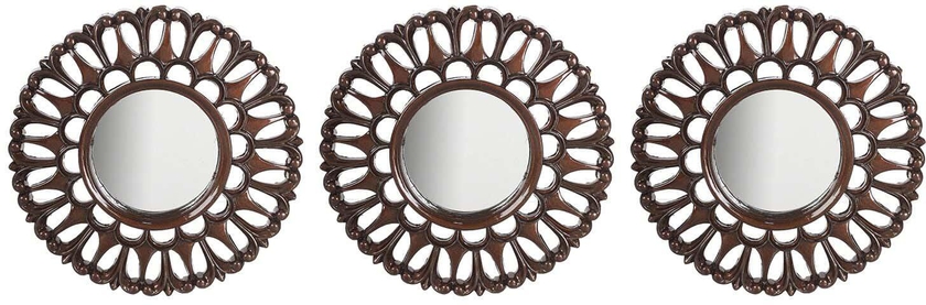 Get Plastic Round Mirror Set, 3 Pieces, 24 cm - Brown with best offers | Raneen.com