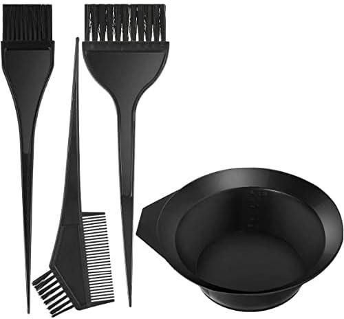 ECVV Hair Dye Color Brush And Bowl Set, 4Pcs Color Bowl Brushes Tool Mixing Bowl Kit Tint Comb For Hair Tint Dying Coloring Applicator, Black, 4 Piece Set
