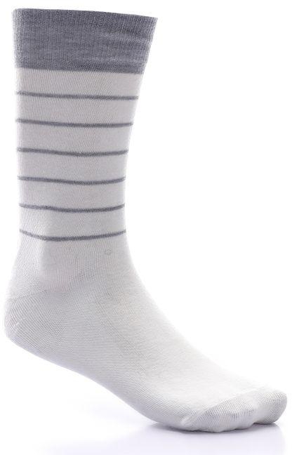 Silvio Torre Striped Mid Calf Length Socks - White & Gray
