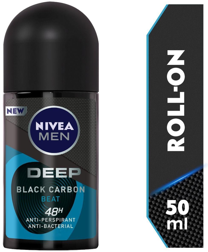 Nivea, Deodorant, Roll-On, Black Carbon, Deep Beat - 50 Ml