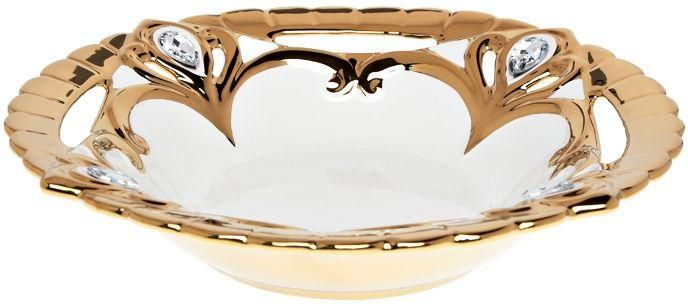 Giant Elegant Ceramic Serving Bowl 11In With Gems S32-979-11 White Gold