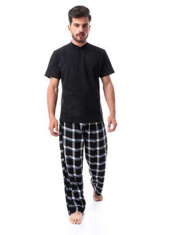 Kady Tartan Pajama Pant Set - Heather Off White, Black & Blue