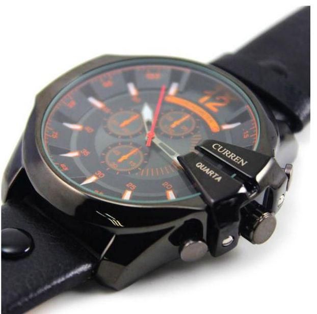 Curren Casual Man Watches With Leather Strap And Black Color Case, Black Color Dial  Curren-8176