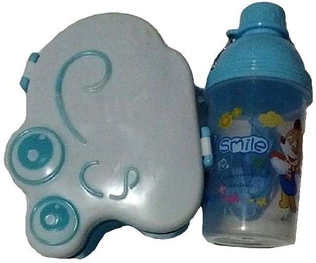 Double Eye Face Lunch Box With Water Bottle Set - Blue
