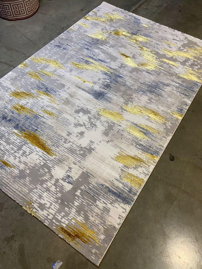 Center Rug Turkey Blue Gold And Offwhite Grey