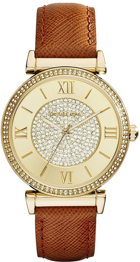 Michael Kors Women's MK2375 Catlin Crystal Pave Dial Brown Leather Watch