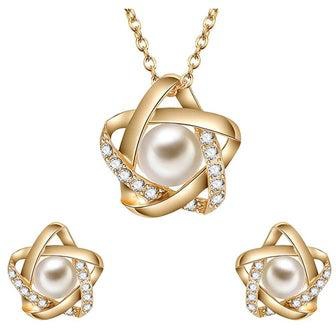 2-Piece Gold Plated Star Design Jewellery Set With Rhinestones And Pearl