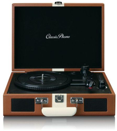 Lenco Classic Phono TT-120BNWH UK Turntable With Rechargeable Battery Bluetooth And Built-In Speakers - Brown/White