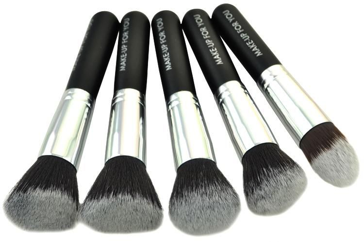 10 Pcs Professional Synthetic Kabuki Makeup Brush Set Makeup Tools Black Silver