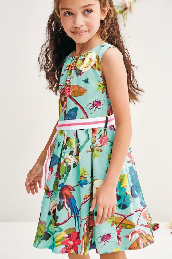 Aqua Floral Print Dress (3-12yrs)