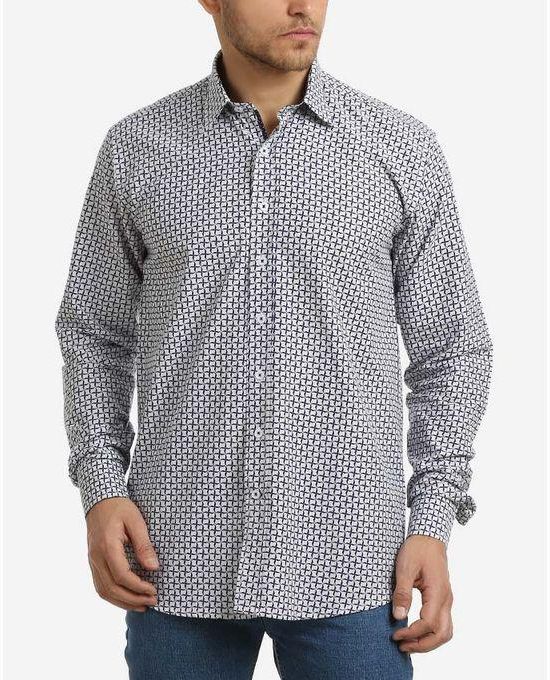 Activ Patterned Shirt - White & Navy Blue