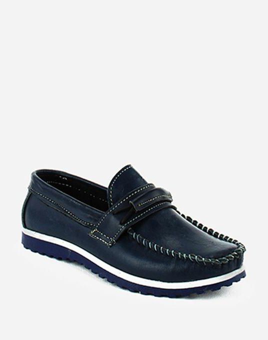 Genuine Kids Leather Shoes - Navy Blue