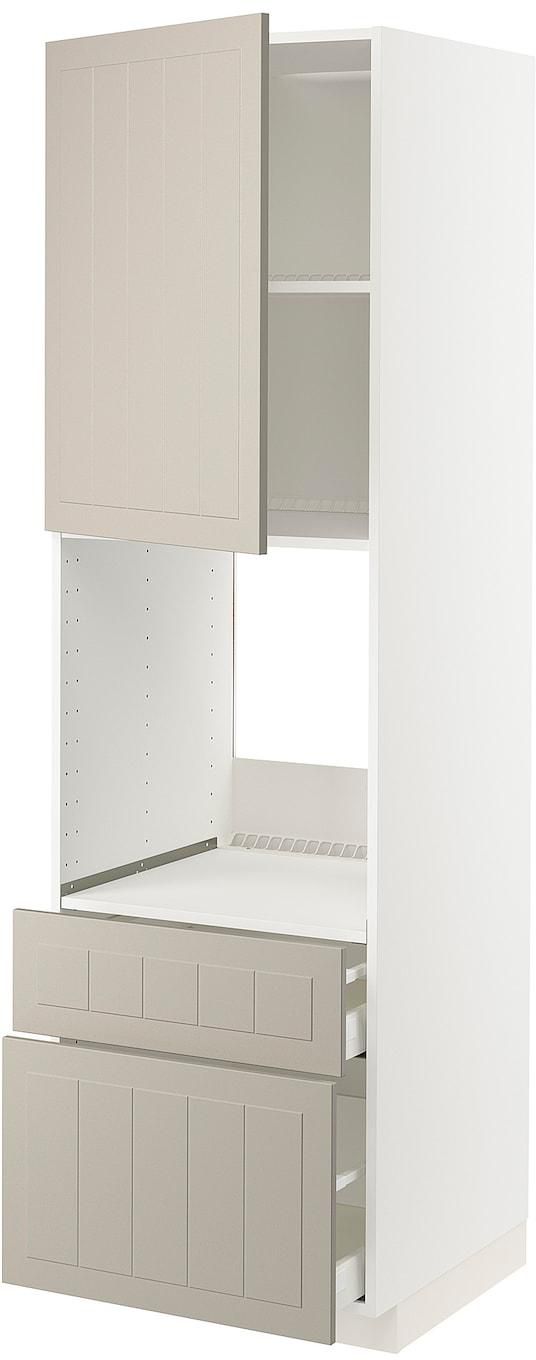 METOD / MAXIMERA خزانة عالية للفرن+باب/2أدراج - أبيض/Stensund بيج ‎60x60x200 سم‏